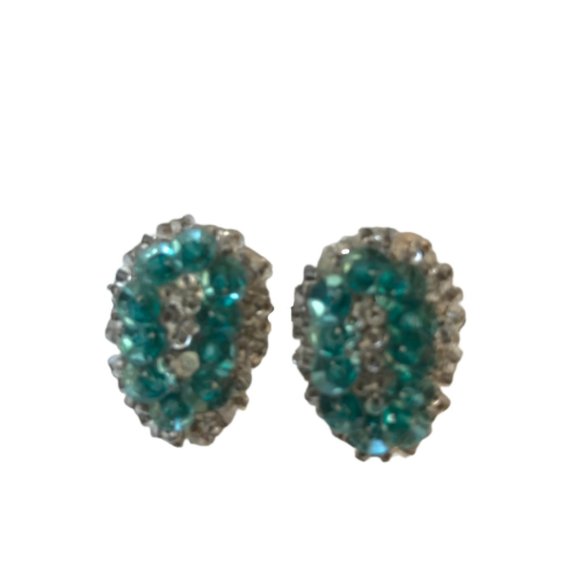 Vintage Silver Blue Teardrop Beaded Stud Earing - Picture 3 of 6